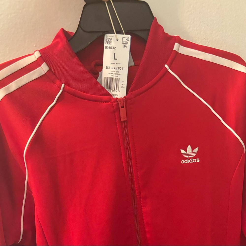 Adidas Bold Red Jacket with White Accents - Picture 4 of 4